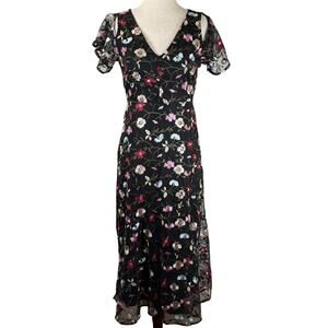 Sam Edelman Floral Embroidered Mesh Midi Dress Size 0